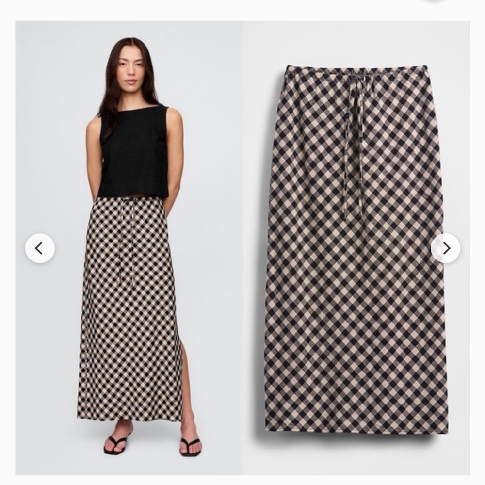 Gap Linen Blend Gingham Midi Skirt EUC